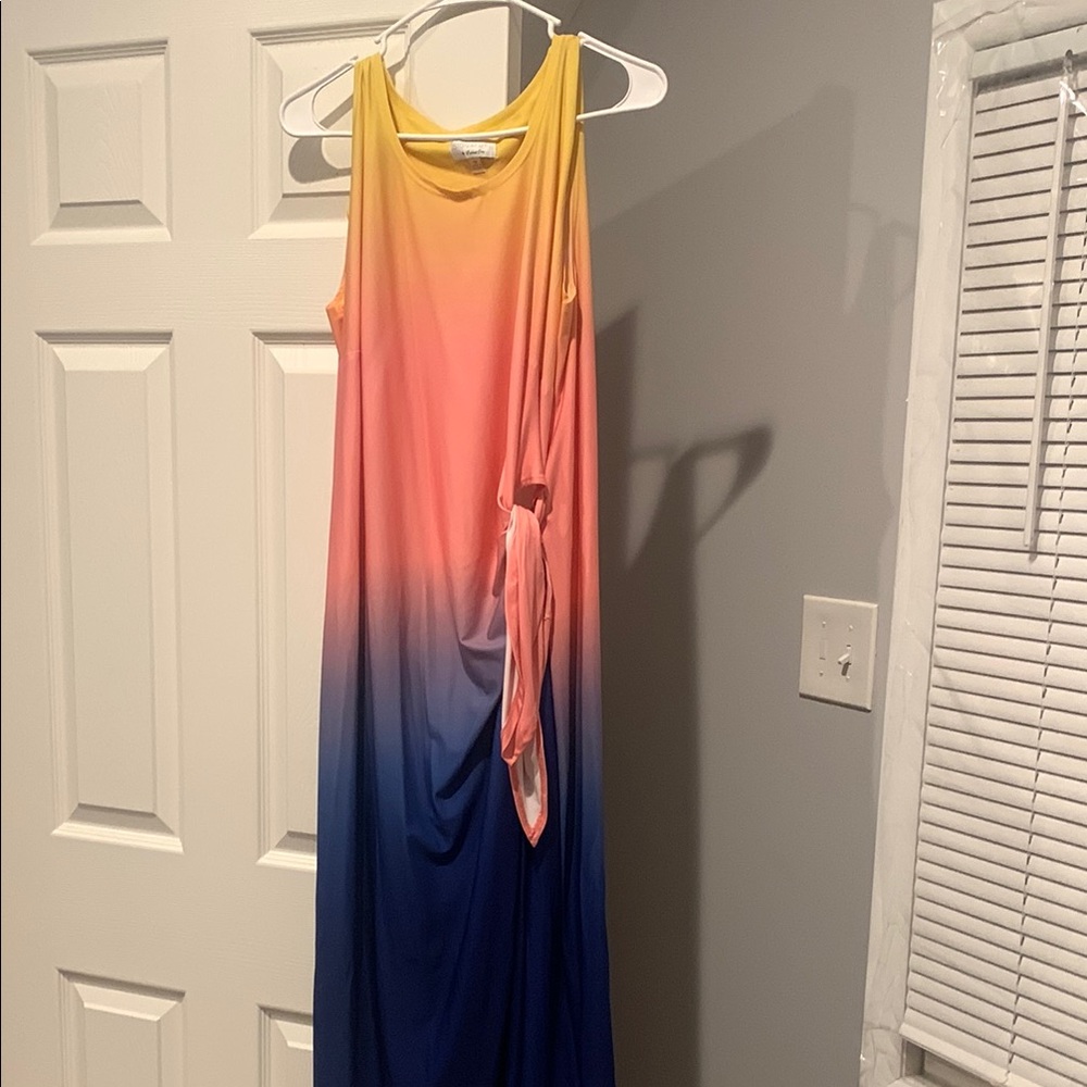 Gradient Maxi Dress in Yellow, Pink, and Blue